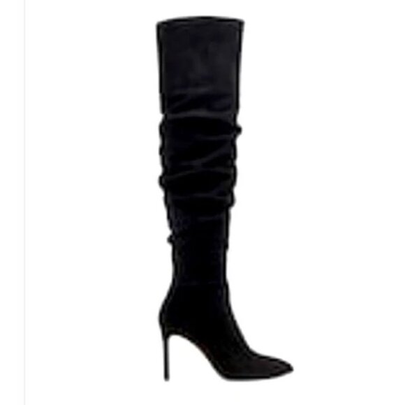 Vince Camuto Black Suede Kentelli Ruched High Boots Size 5M/35 - Picture 1 of 15